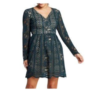 NWT Target Xhilaration Forest Green Lace Nude Underlay Dress XXL
